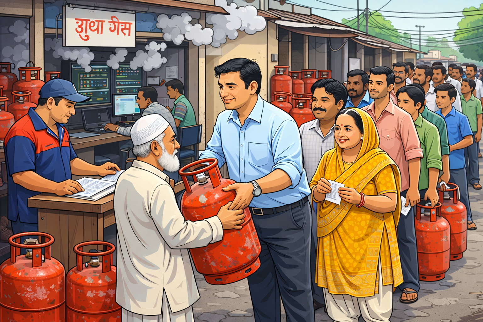 सर्वर डाउन होने के बाबजूद एसडीएम के निर्देश पर परेशान ग्राहकों को एजेंसी कर्मियों के द्वारा गैस सिलेंडर का वितरण किया गया।जिससे लोगों ने राहत की सांस ली।