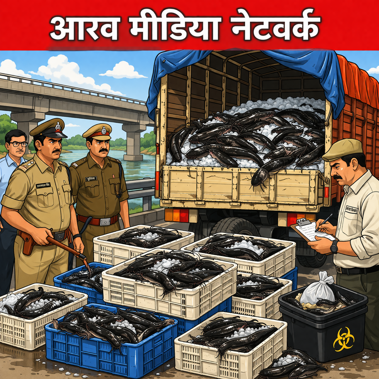 मत्स्य विभाग ने पुलिस के सहयोग से पकड़ी प्रतिबंधित मछली मैगुर ,तस्कर फरार